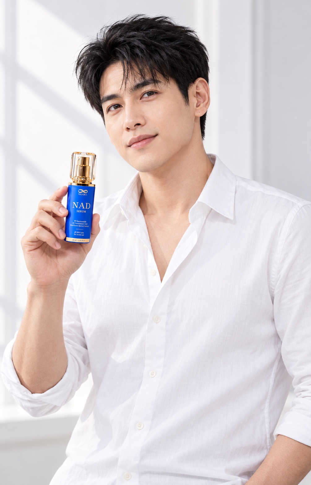 Fictional male model in the NADORA porcelain campaign